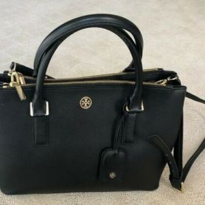 Tory Burch Robinson Double Zip Tote Handbag Black